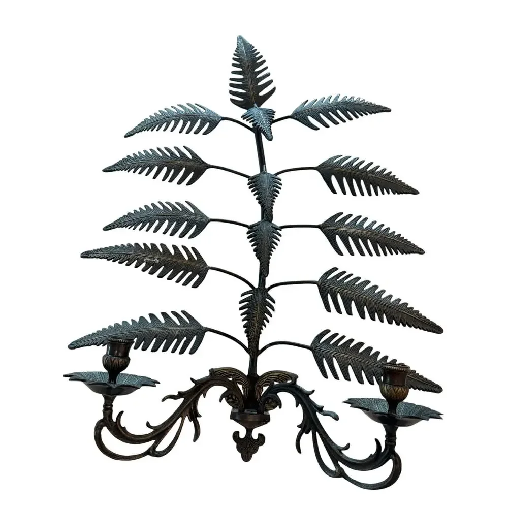 Metal Wall Sconce Decorative Two-Candle Holder Iron Leaf Ornate French Regency - Picture 1 of 9